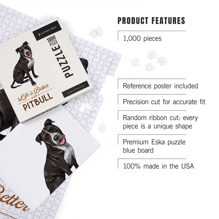 Pitbull, Life is Better, Black and White, Jigsaw Puzzle