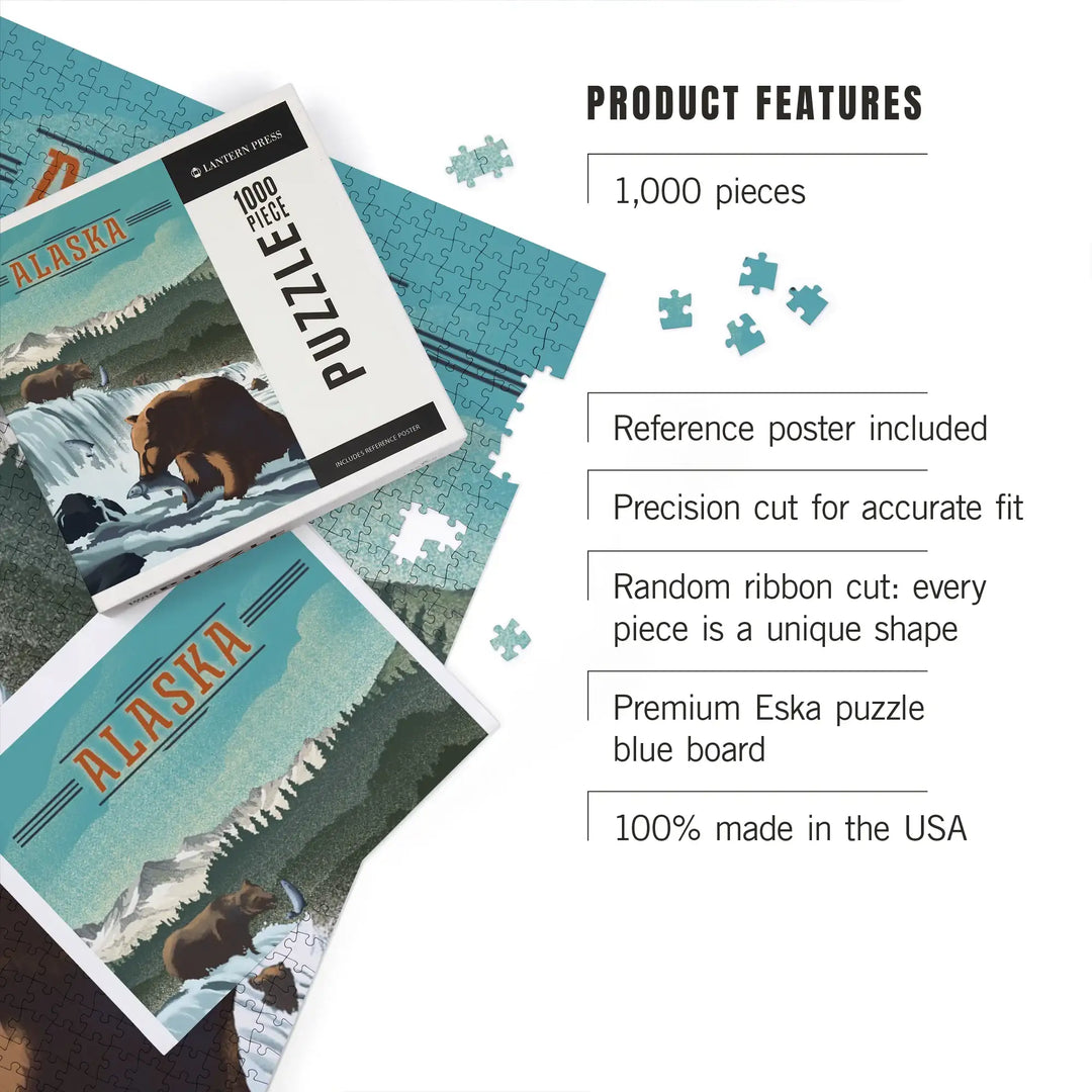 Alaska, Lithograph, Bears at Salmon Run, Jigsaw Puzzle