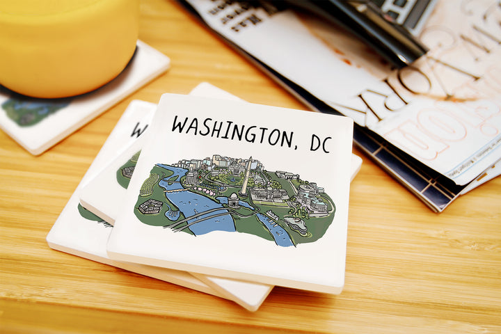 Washington, DC, Cityscape, Line Drawing, Coaster Set