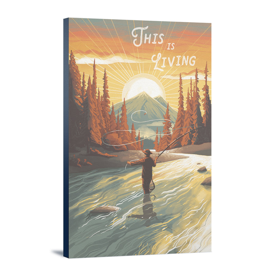 This is Living, Fishing with Mountain canvas art