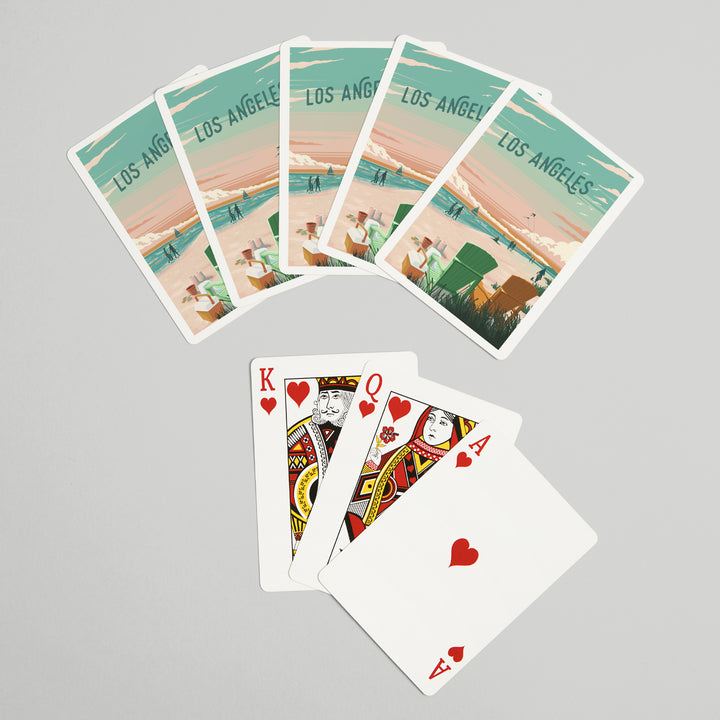 Playing Cards, Los Angeles, California, Painterly, Bottle This Moment, Beach Chairs, 52 Card Deck with Jokers in Box, Unique Art
