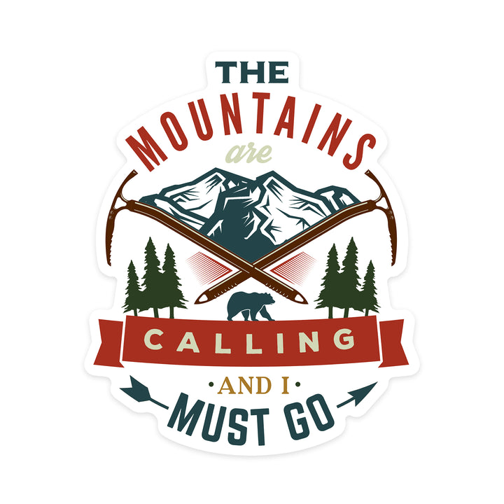 The Mountains are Calling, Bear & Mountains, Contour, Lantern Press Artwork, Vinyl Sticker