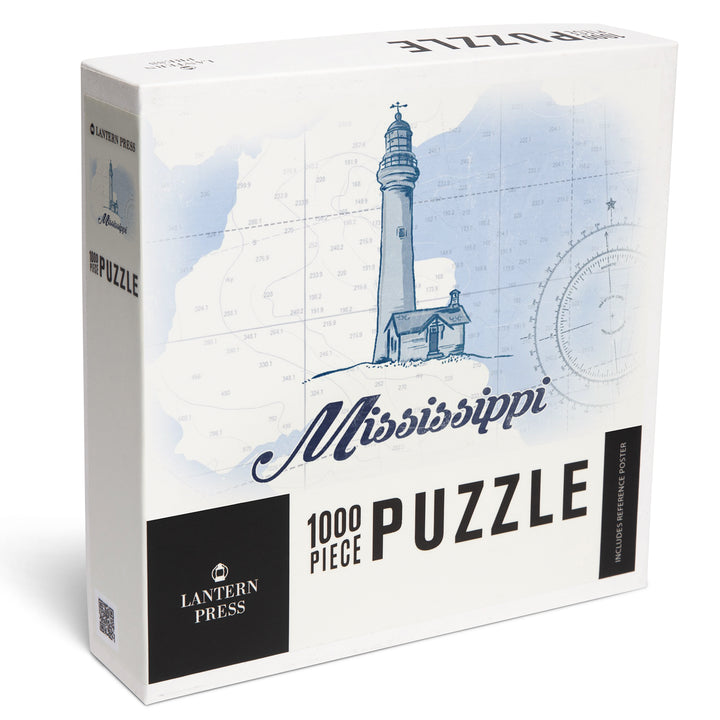 Mississippi, Lighthouse, Blue, Coastal Icon, 1000 Piece Jigsaw Puzzle