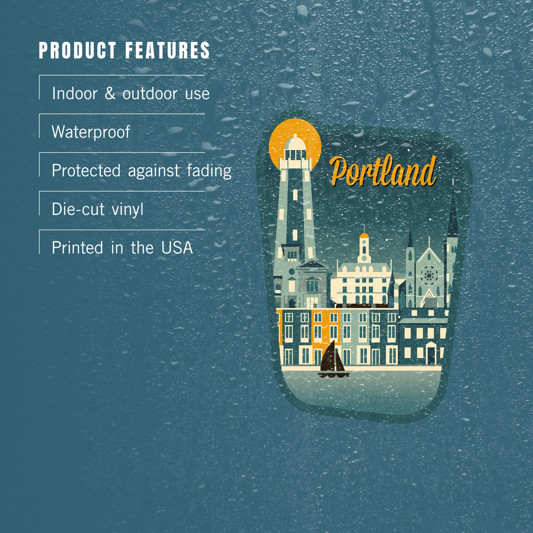 Portland, Maine, Retro Skyline, Vinyl Sticker