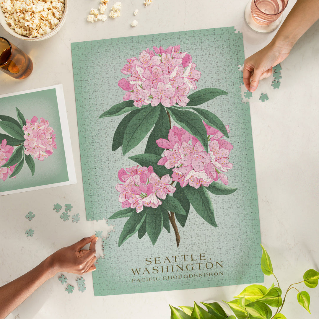 Seattle, Washington, Pacific Rhododendron, Vintage Flora, State Series, Jigsaw Puzzle
