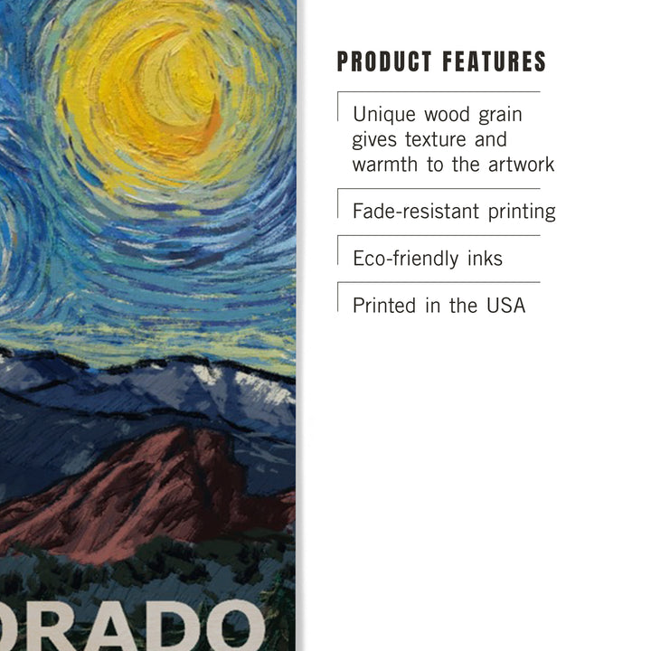 Colorado Pikes Peak Starry Night, Wood Sign and Postcards