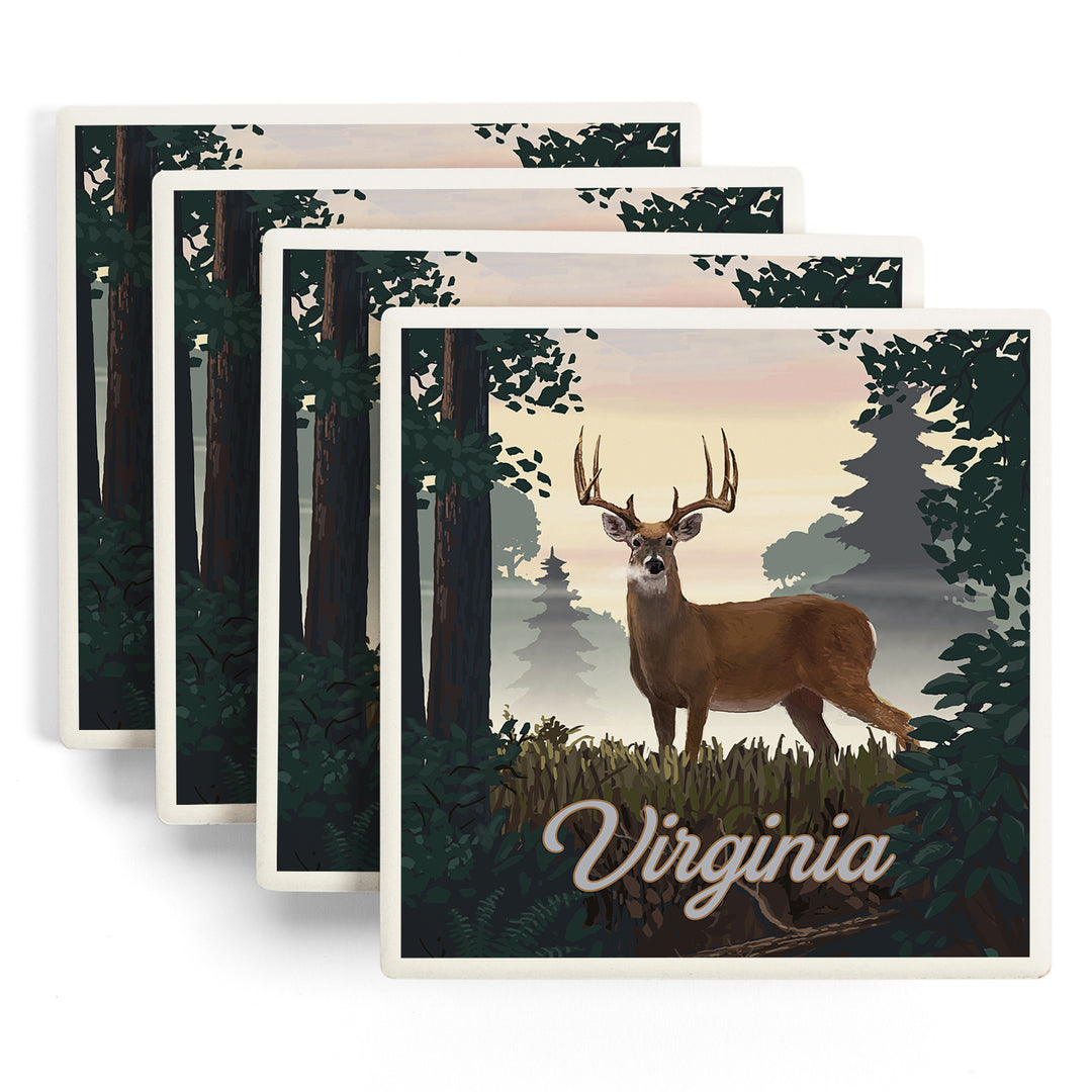 Virginia, Painterly, Deer and Sunrise, Coasters