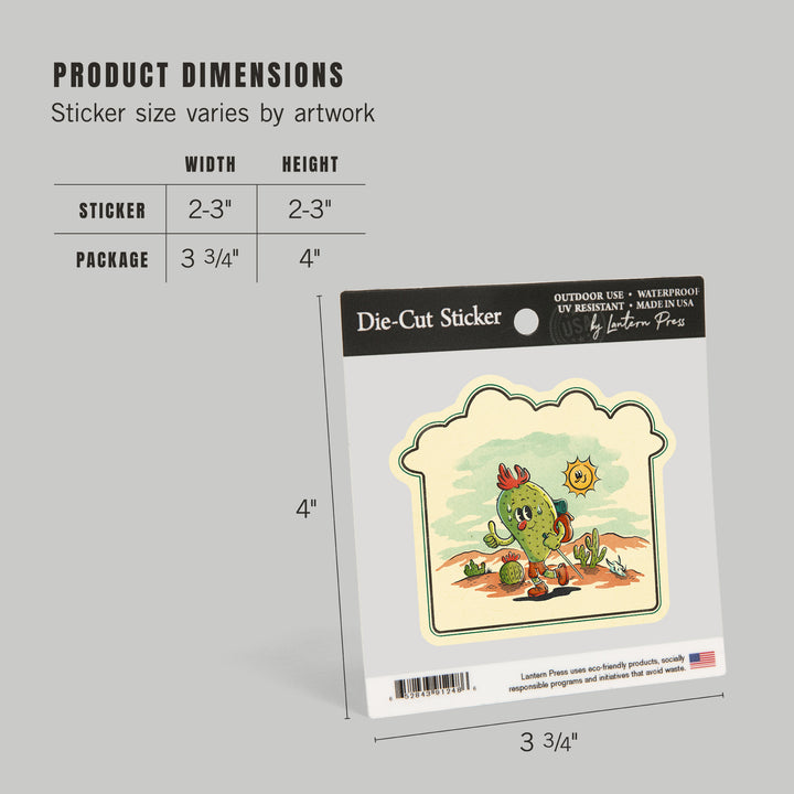 Vintage Mascot, Hiking Prickly Pear, Vinyl Sticker