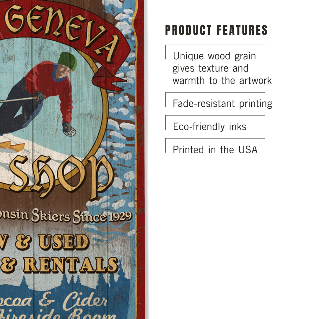 Lake Geneva, Wisconsin, Ski Shop Vintage Sign, Wood Sign and Postcards