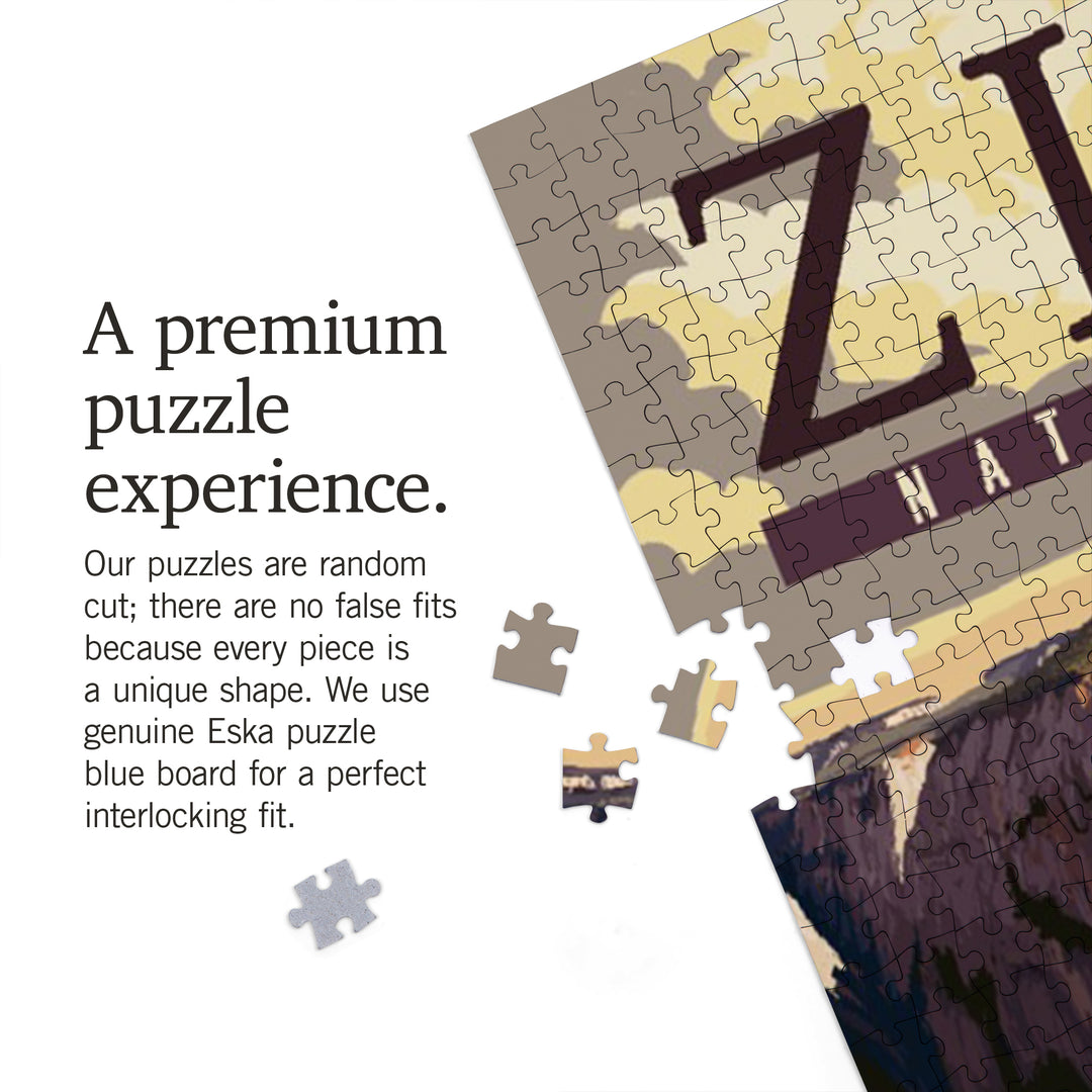 Zion National Park, Zion Canyon Sunset, Typography, 1000 Piece Jigsaw Puzzle