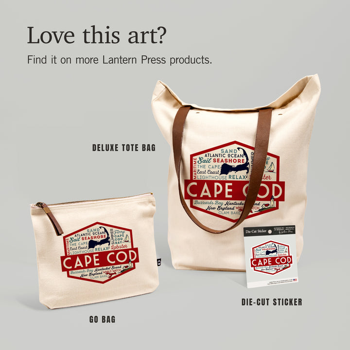 Cape Cod, Massachusetts, Typography & Icons, Contour, Lantern Press Artwork, Accessory Go Bag