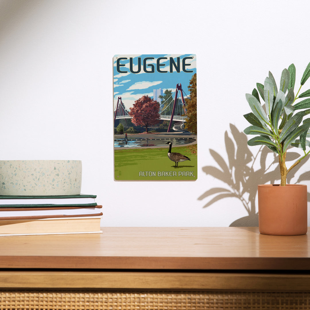 Eugene, Oregon, Cityscape, Lantern Press Artwork, Wood Signs and Postcards