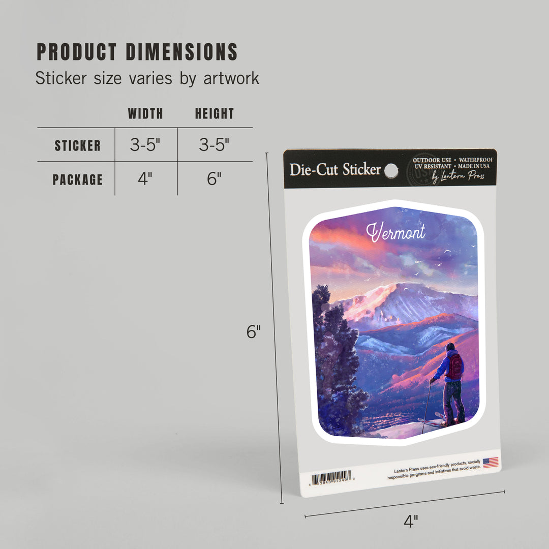 Vermont, Watercolor Study, Purple Skies, Ski View, Vinyl Sticker