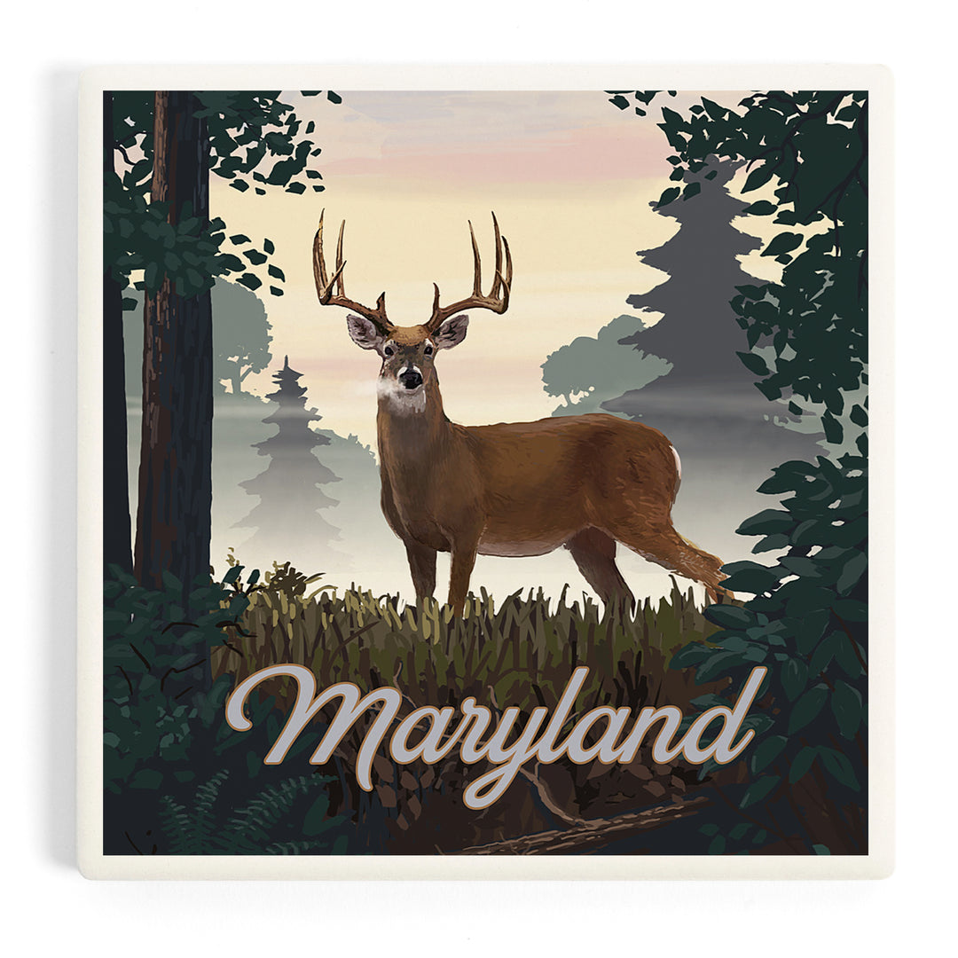 Maryland, Painterly, Deer and Sunrise, Coasters