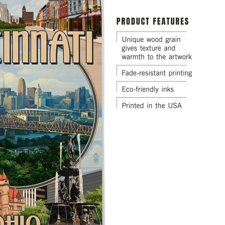 Cincinnati, Ohio, Montage Scenes, Wood Sign and Postcards