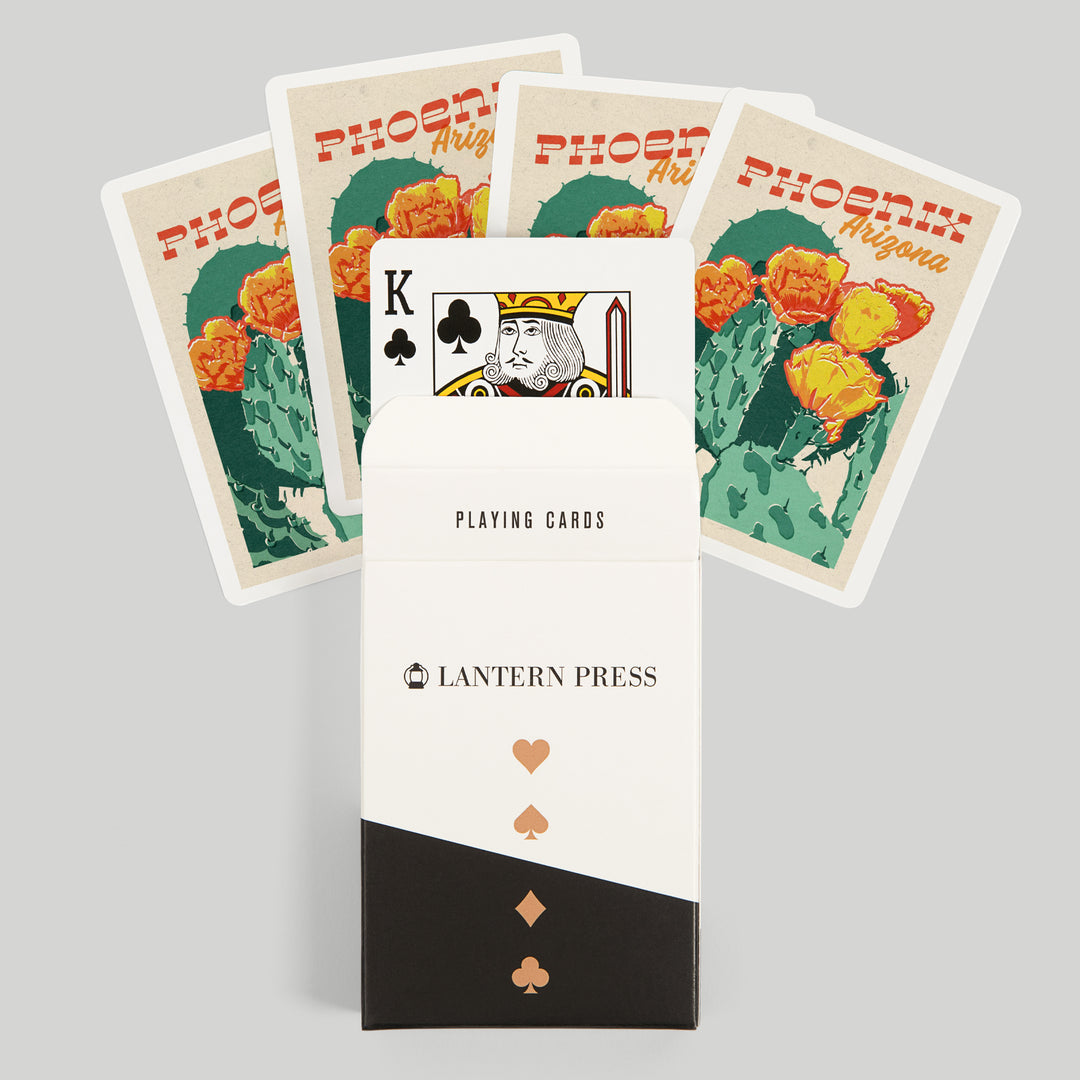 Playing Cards, Phoenix, Arizona, Woodblock City Series, Cactus Blooms, 52 Card Deck with Jokers in Box, Unique Art