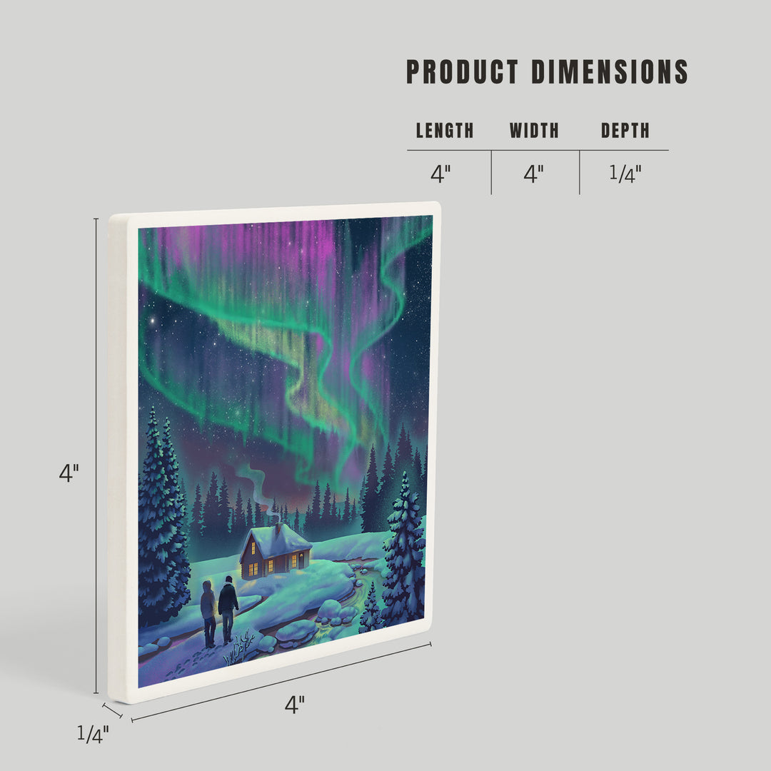 Lithograph, Northern Lights and Cabin, Coasters