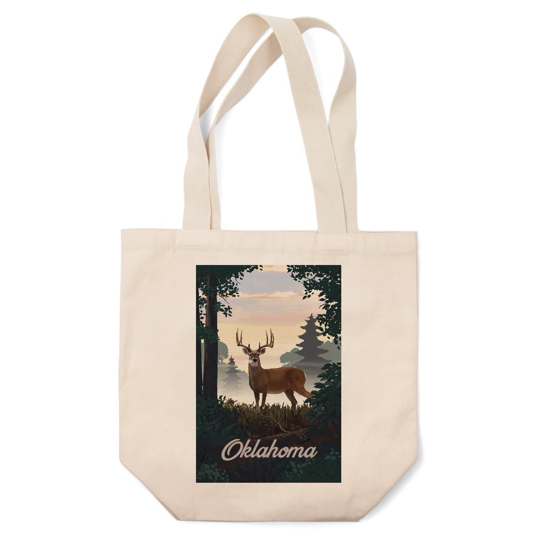 Oklahoma, Painterly, Deer and Sunrise, Tote Bag