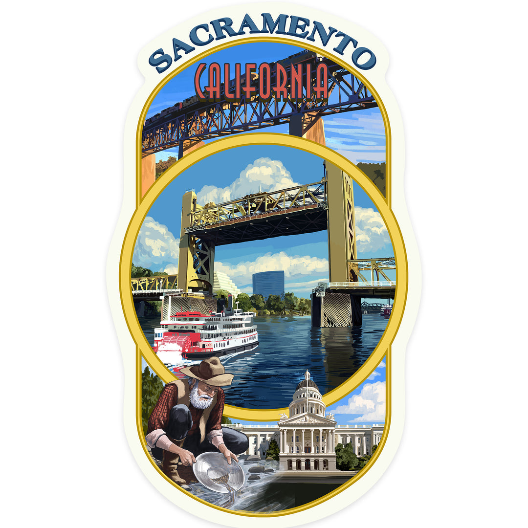 Sacramento, California, Montage, Contour, Vinyl Sticker