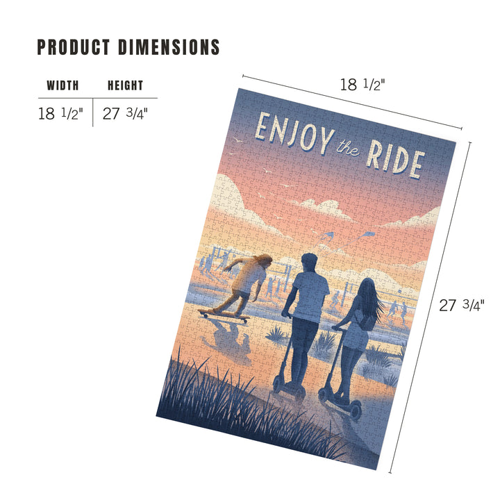 Lithograph, Enjoy the Ride, Longboards and Scooters, Jigsaw Puzzle