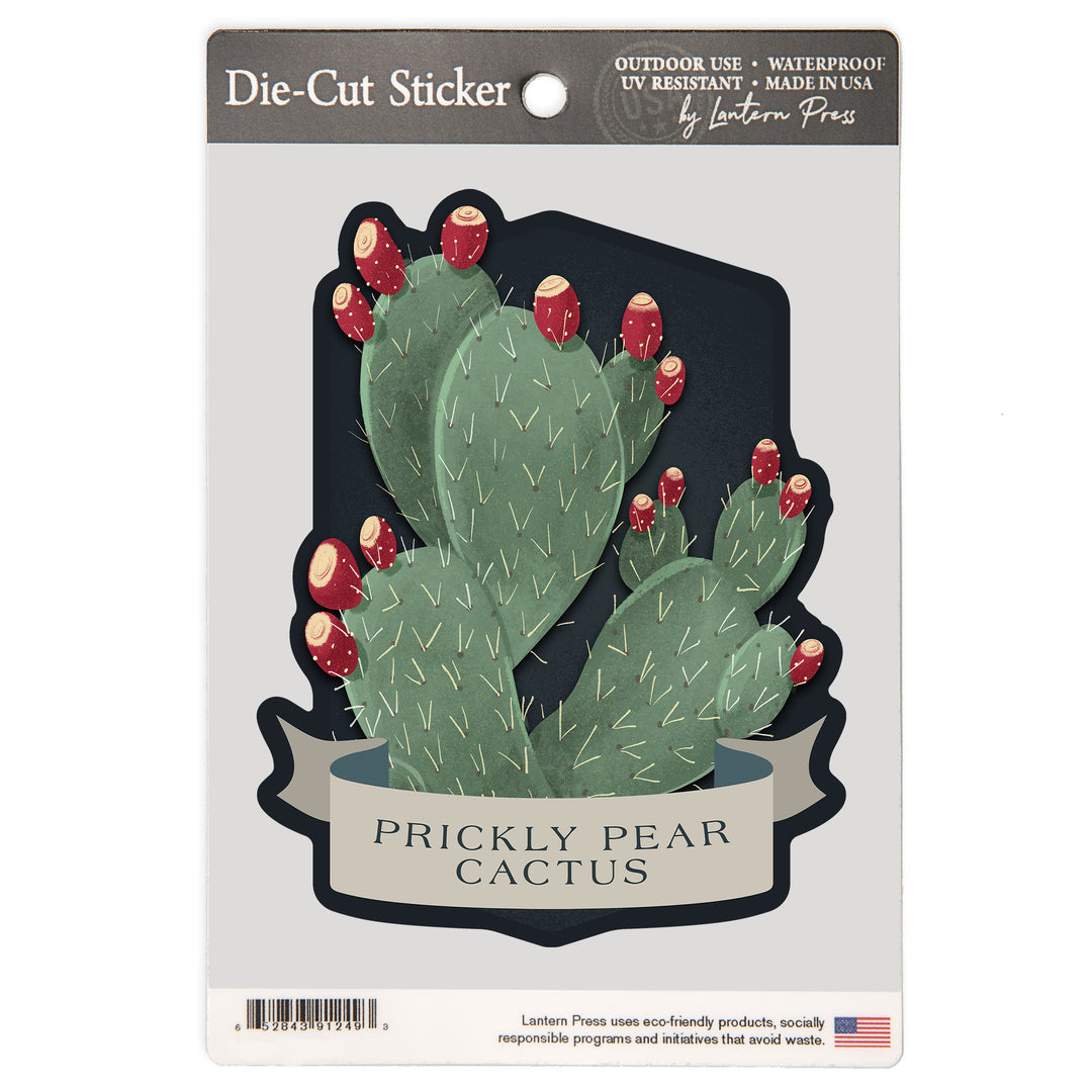 Vintage Flora Noir, Prickly Pear Cactus, Red, Vinyl Sticker