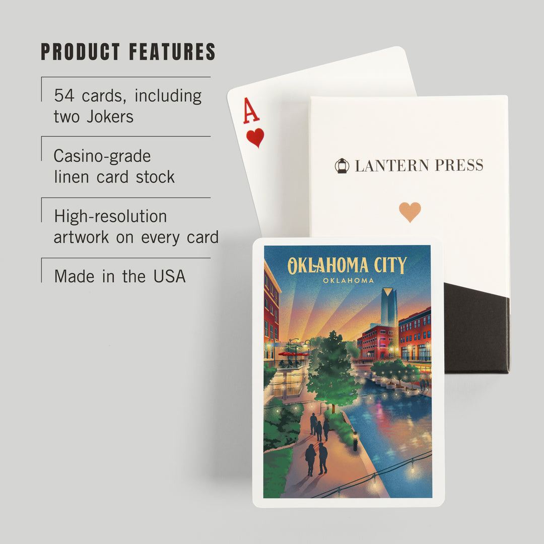 Playing Cards, Oklahoma City, Oklahoma, River Walk, Lithograph, 52 Card Deck with Jokers in Box, Unique Art