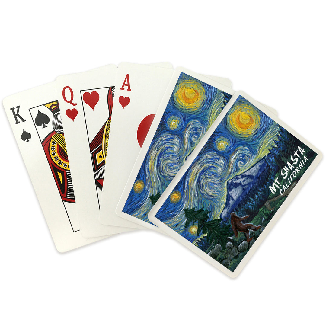 Playing Cards, Mt Shasta, California, Bigfoot, Starry Night, 52 Card Deck with Jokers in Box, Unique Art