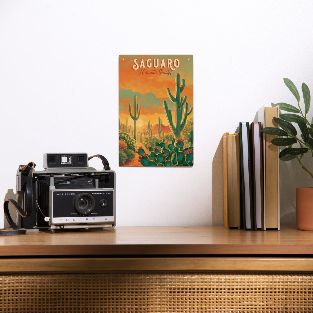 Saguaro National Park, Arizona, Oil Painting National Park Series, Metal Signs