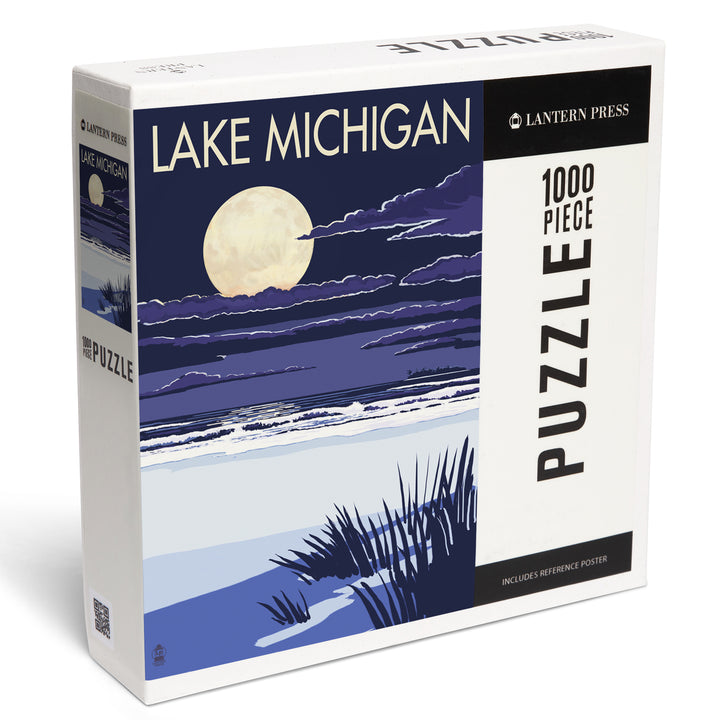 Lake Michigan, Full Moon Night Scene, Jigsaw Puzzle