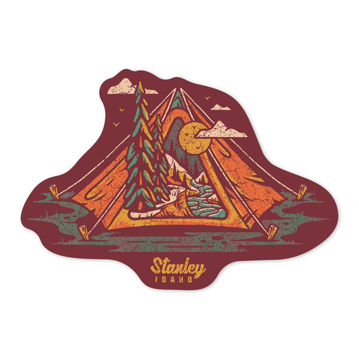 Stanley, Idaho, Tent, Distressed Vector, Contour, Lantern Press, Vinyl Sticker