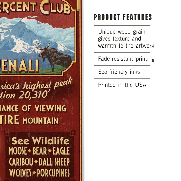 Denali National Park, Alaska, 30% Club Vintage, Wood Sign and Postcards
