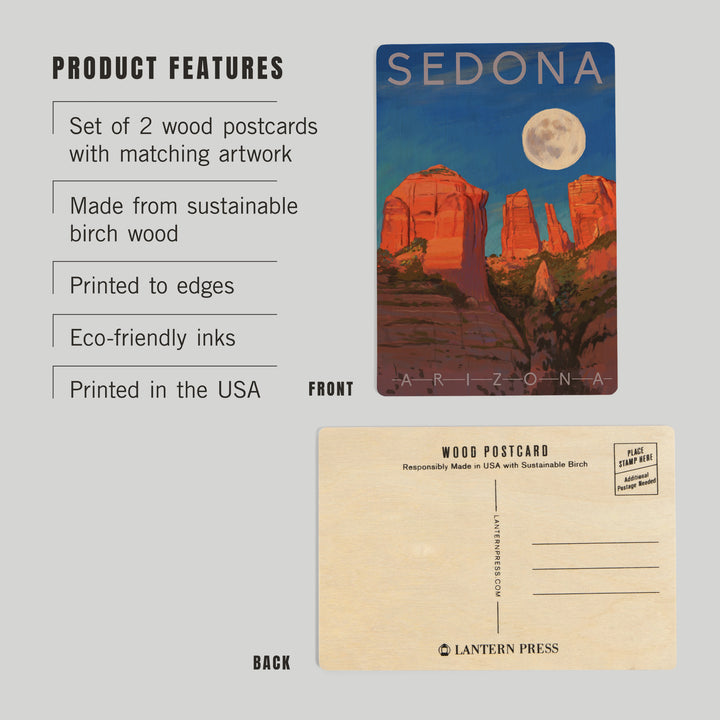 Sedona, Arizona, Cathedral Rock, Moon, Oil Painting, Wood Sign and Postcards