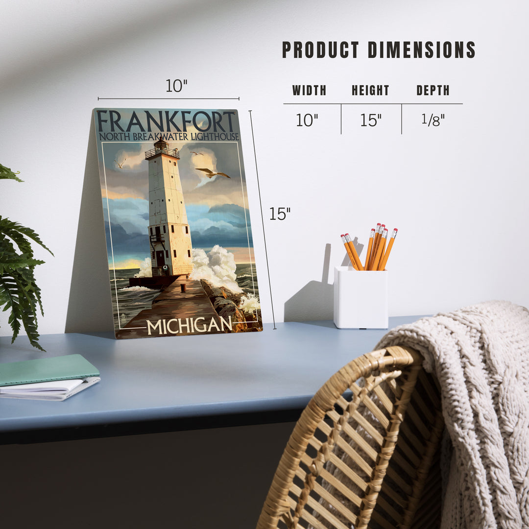 Frankfort Lighthouse, Michigan, Wood Sign and Postcards