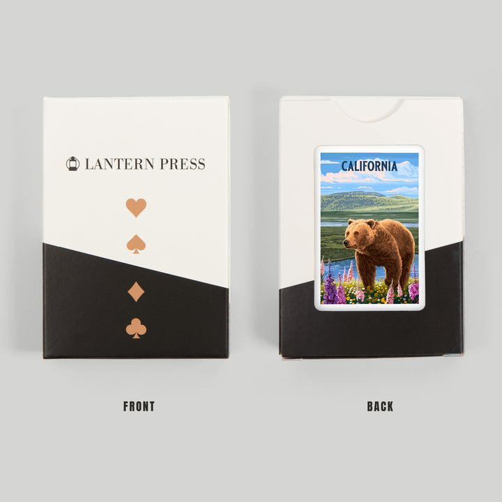 Playing Cards, California, Painterly, Grizzly Bear in Meadow, 52 Card Deck with Jokers in Box, Unique Art