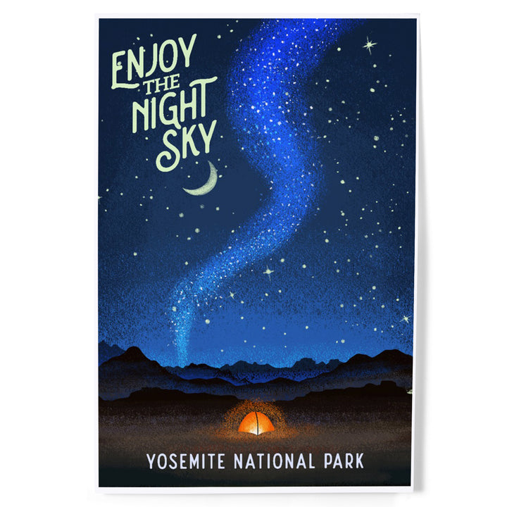 Yosemite National Park, California, Tent and Night Sky, Mid-Century Style, Art & Giclee Prints