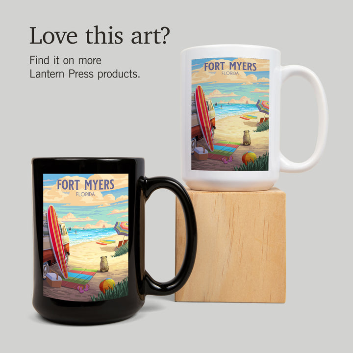 Fort Myers, Florida, Beach Activities, Painterly, Ceramic Mug