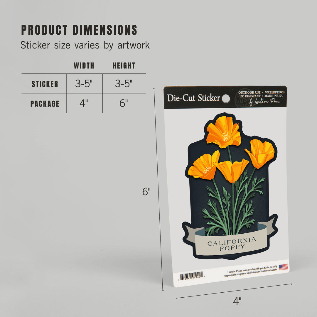 Vintage Flora Noir, California Poppy, Vinyl Sticker