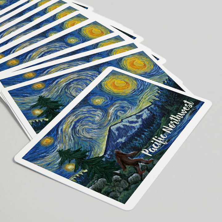 Playing Cards, Pacific Northwest, Bigfoot, Starry Night, 52 Card Deck with Jokers in Box, Unique Art