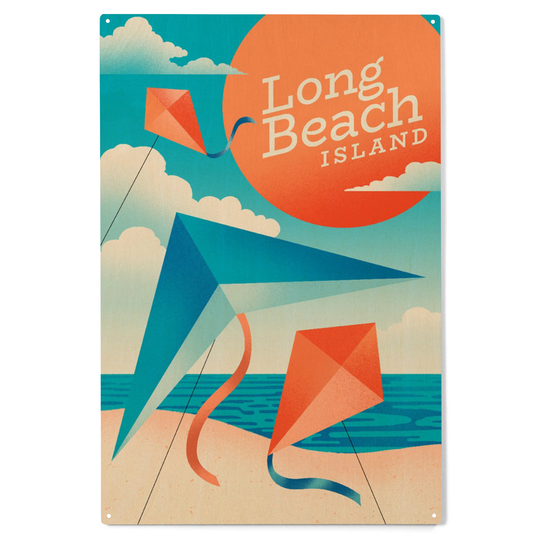 Long Beach Island, New Jersey, Sun-faded Shoreline Collection, Kites on Beach, Wood Sign and Postcards