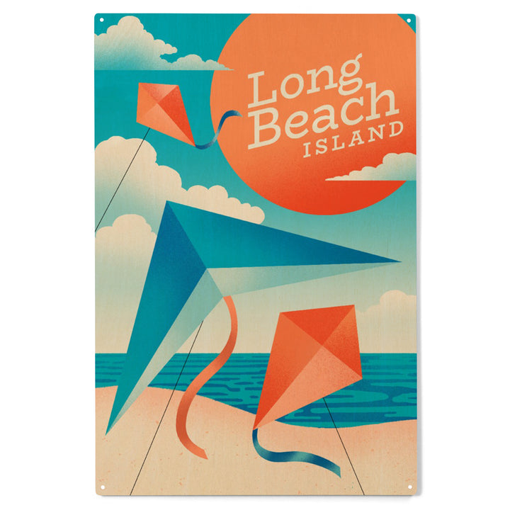Long Beach Island, New Jersey, Sun-faded Shoreline Collection, Kites on Beach, Wood Sign and Postcards