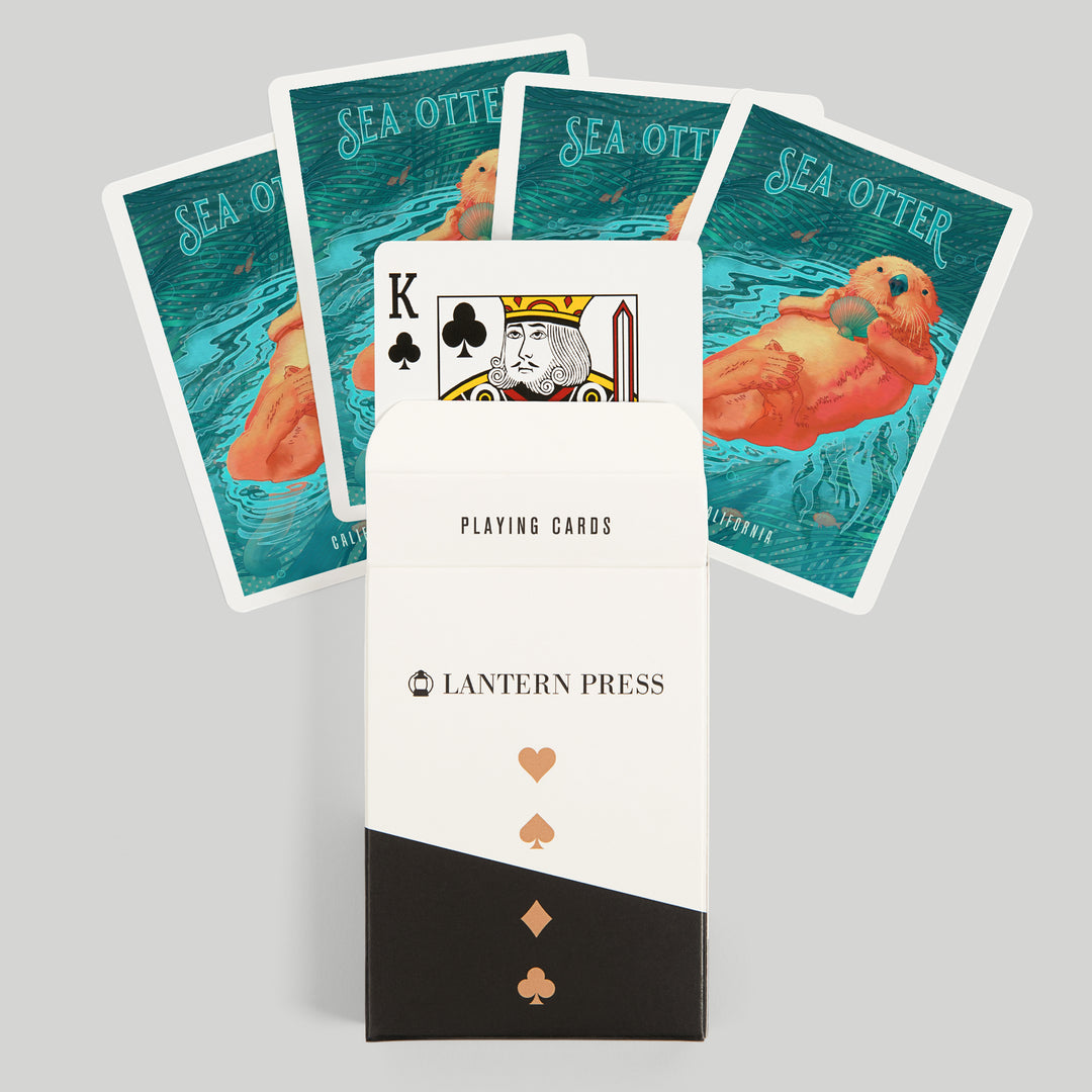Playing Cards, California, Fluid Linework, Sea Otter, 52 Card Deck with Jokers in Box, Unique Art
