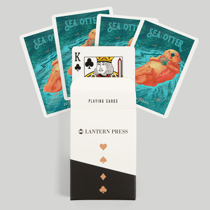Playing Cards, California, Fluid Linework, Sea Otter, 52 Card Deck with Jokers in Box, Unique Art