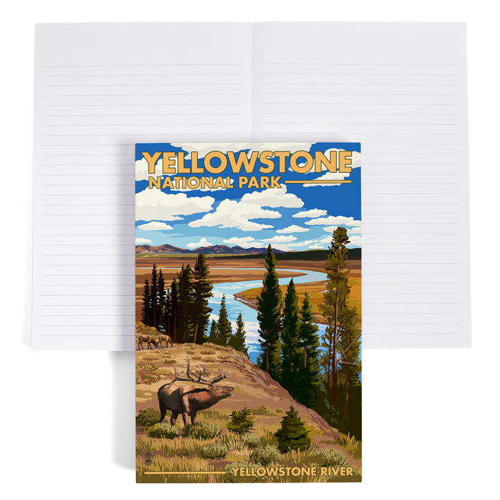 Lined 6x9 Journal, Yellowstone National Park, Wyoming, Yellowstone River and Elk, Lay Flat, 193 Pages, FSC paper