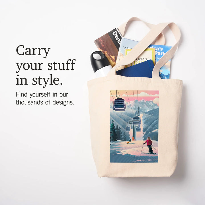 Gondolas and Ski Hill, Lithograph, Tote Bag