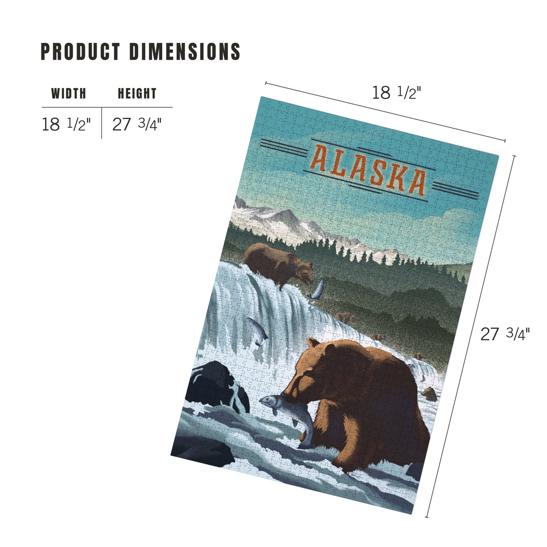 Alaska, Lithograph, Bears at Salmon Run, 1000 Piece Jigsaw Puzzle