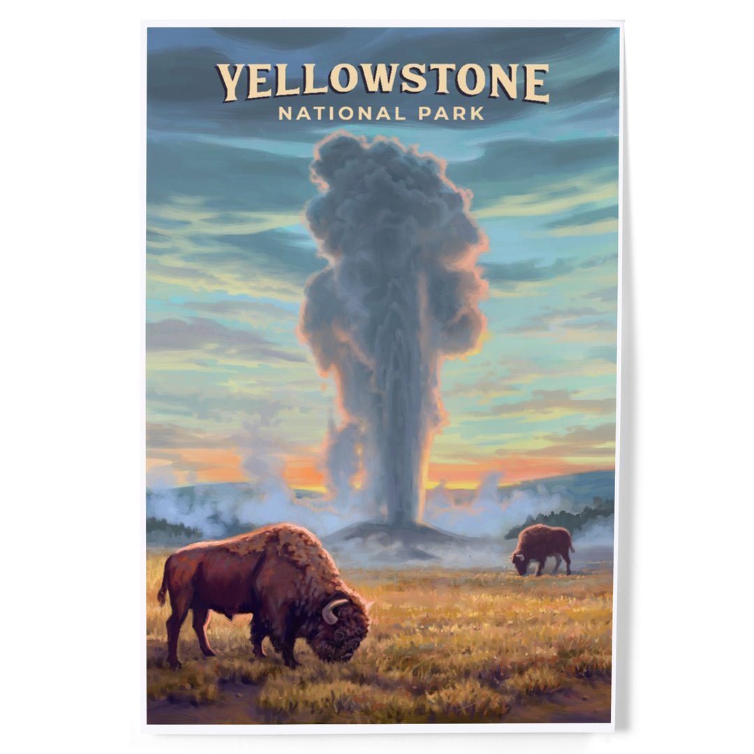 Yellowstone National Park, Wyoming, Oil Painting, Old Faithful Eruption, Art & Giclee Prints