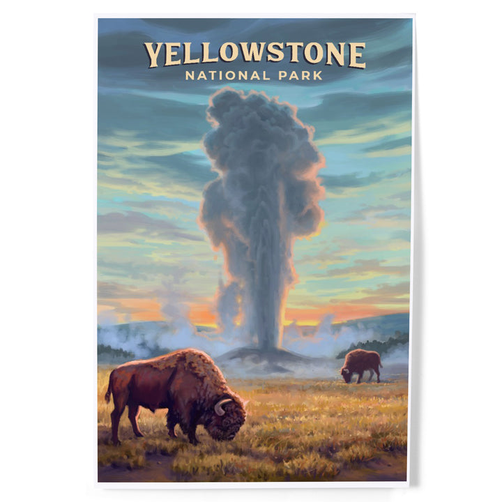 Yellowstone National Park, Wyoming, Oil Painting, Old Faithful Eruption, Art & Giclee Prints