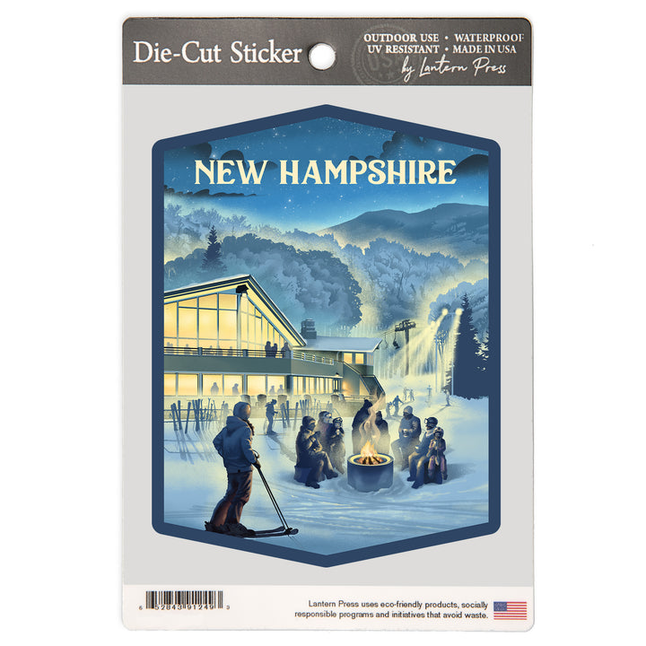New Hampshire, Lithograph, Snow Lodge, Vinyl Sticker