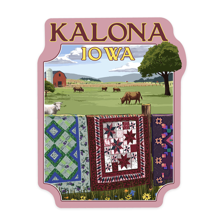 Iowa, View with Quilts on Fence, Contour, Vinyl Sticker