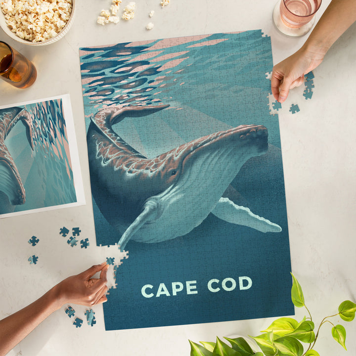 Cape Cod, Massachusetts, Lithograph, Humpback Whale, 1000 Piece Jigsaw Puzzle